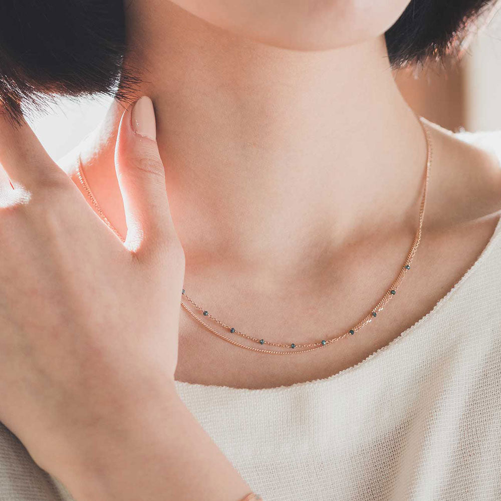 14K 18K Gold Double Layer Diamond Necklace Everyday Layered Necklace