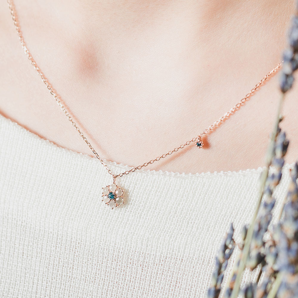 14K 18K grey blue rough diamond A++ GOLD Necklace flower