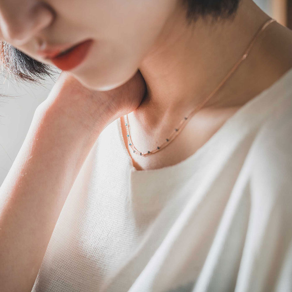 14K 18K Gold Double Layer Diamond Necklace Everyday Layered Necklace