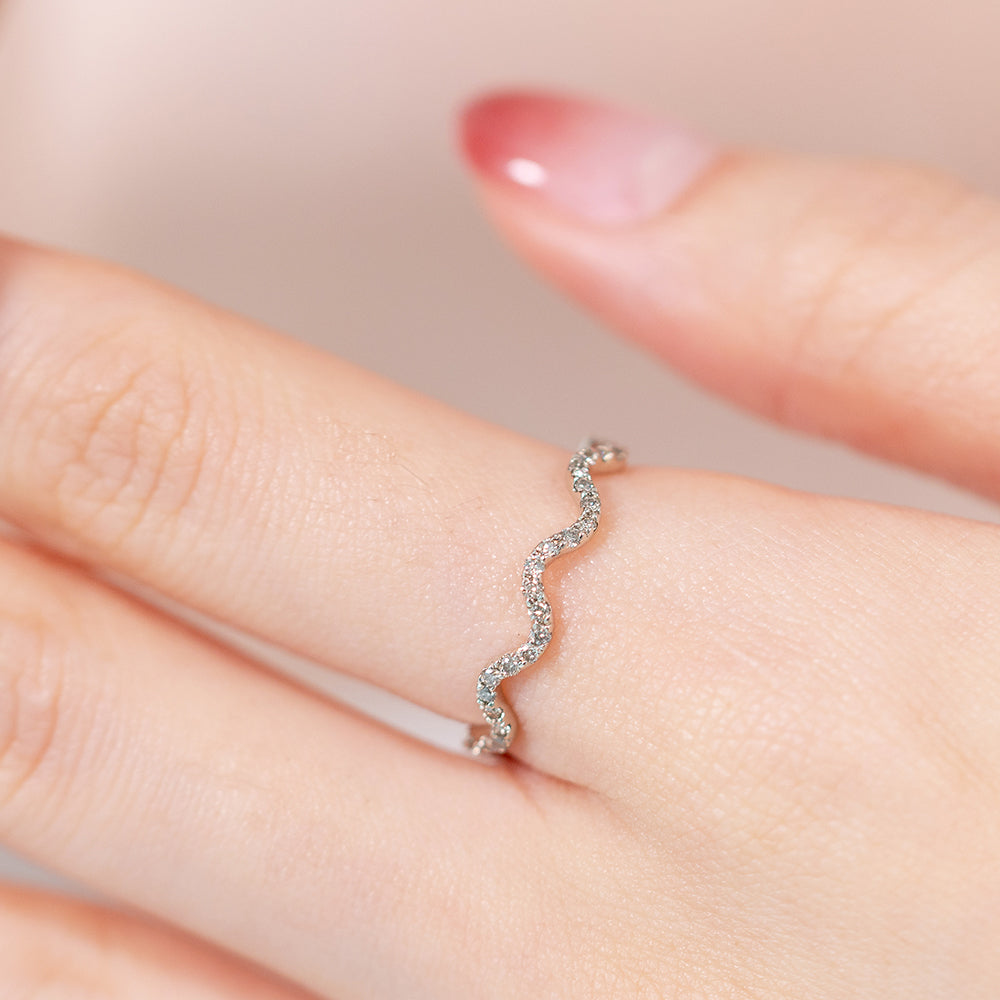 gold diamond A+++ wave ring wedding band gift