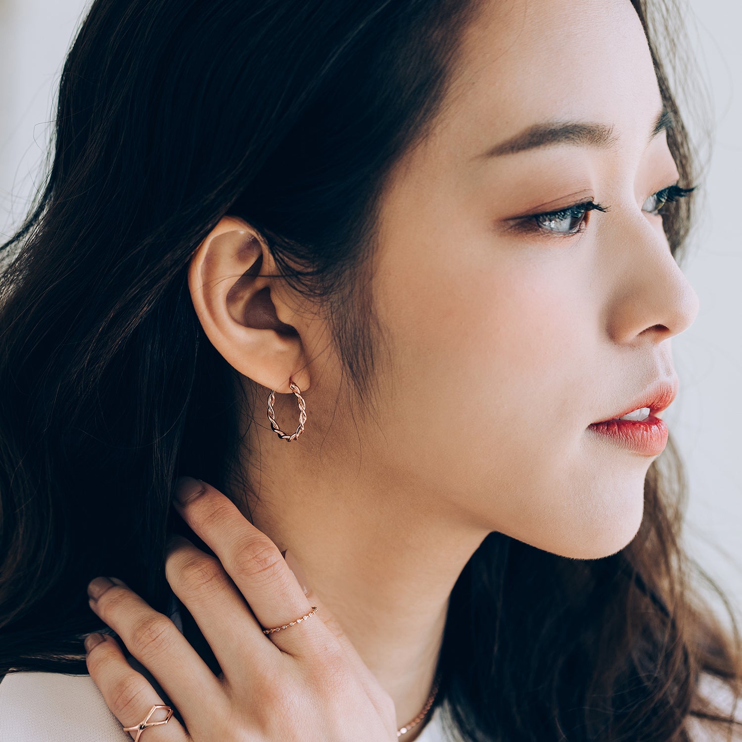 14k twist gold hoop earrings 18k women handmade korea jewelry gift for her