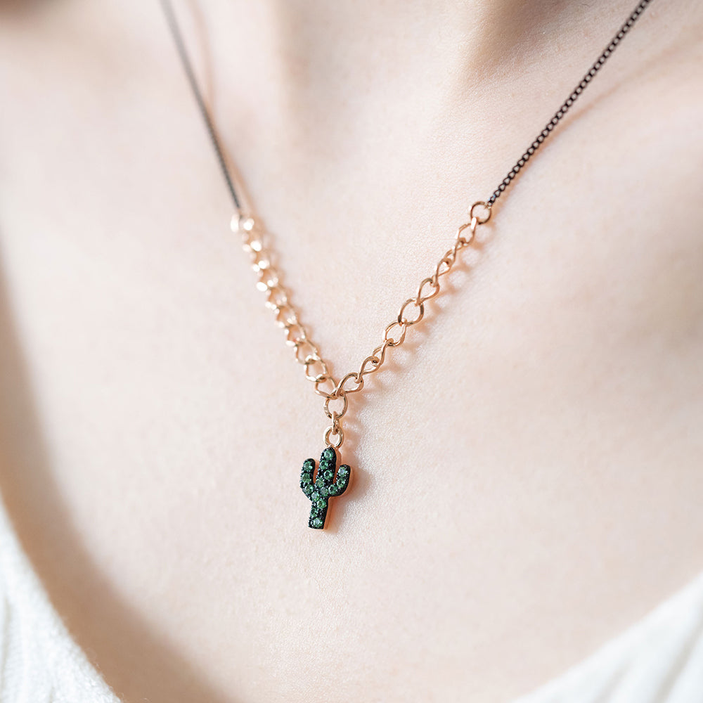green diamond A+++ cactus gold necklace 14k 18k