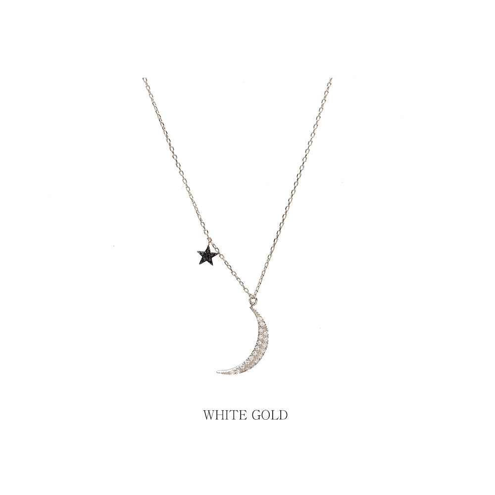 14k 18k GOLD moon star black white Q necklace daliy anniversary gift