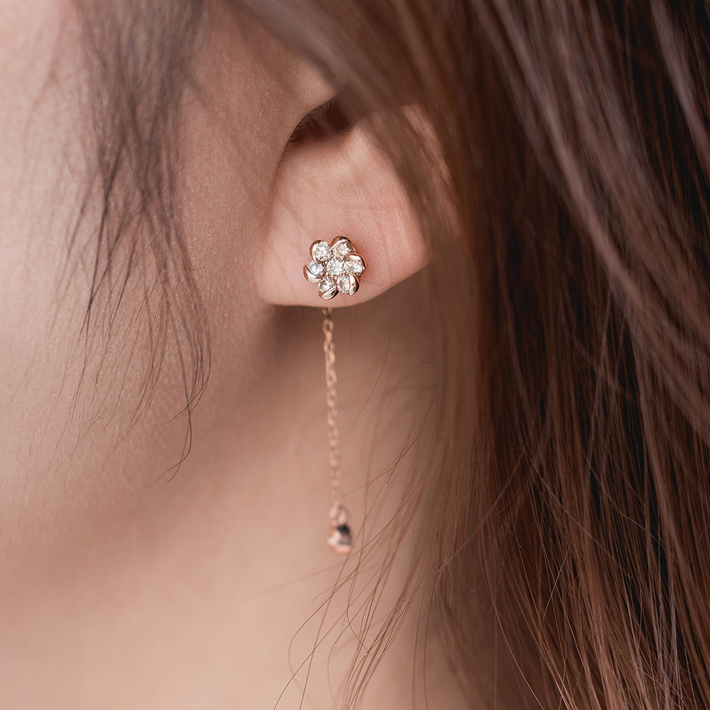 diamond earring 14k 18k gold earring flower dia drop earring