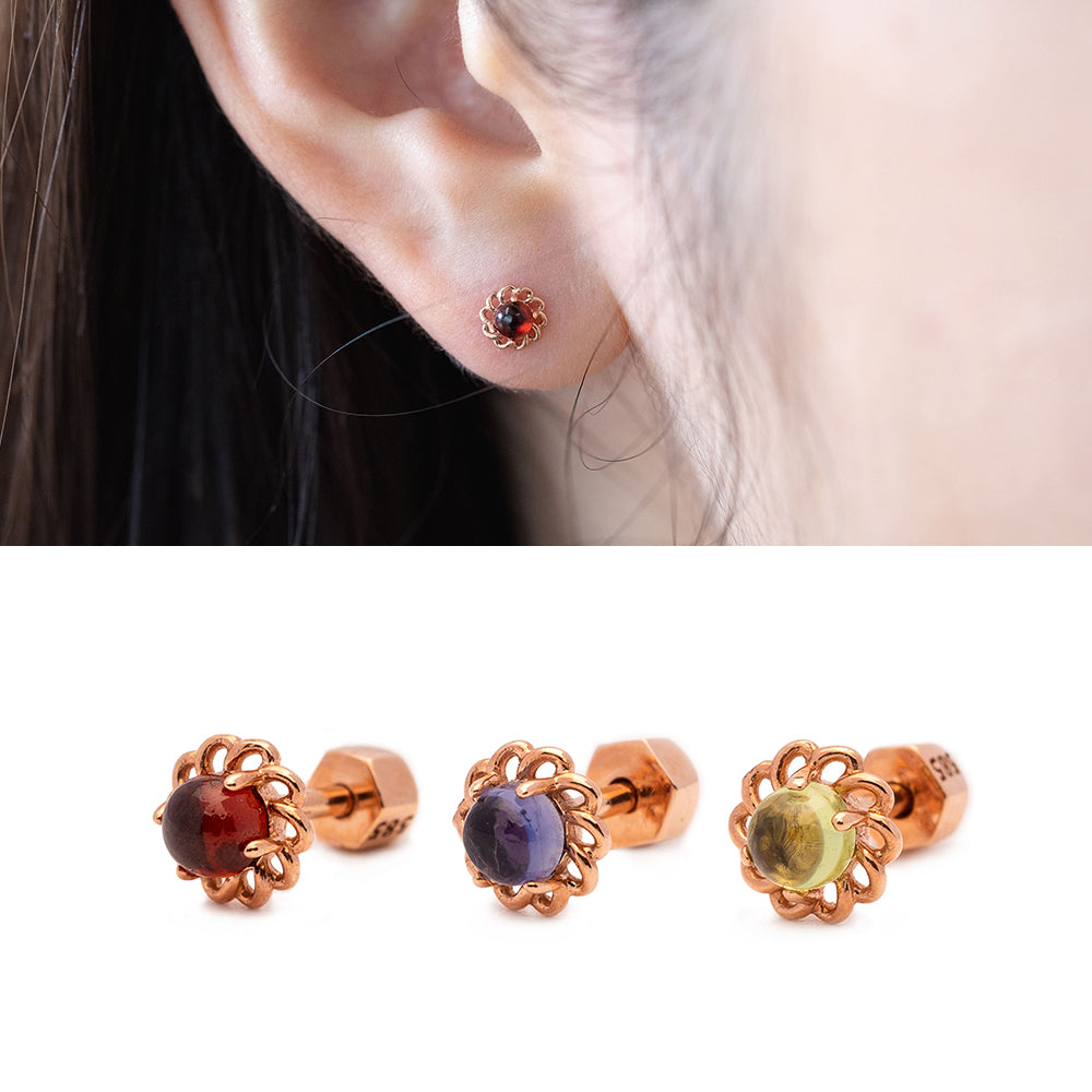 14K 18K gold piercing errings natural stone simple custom jewerly
