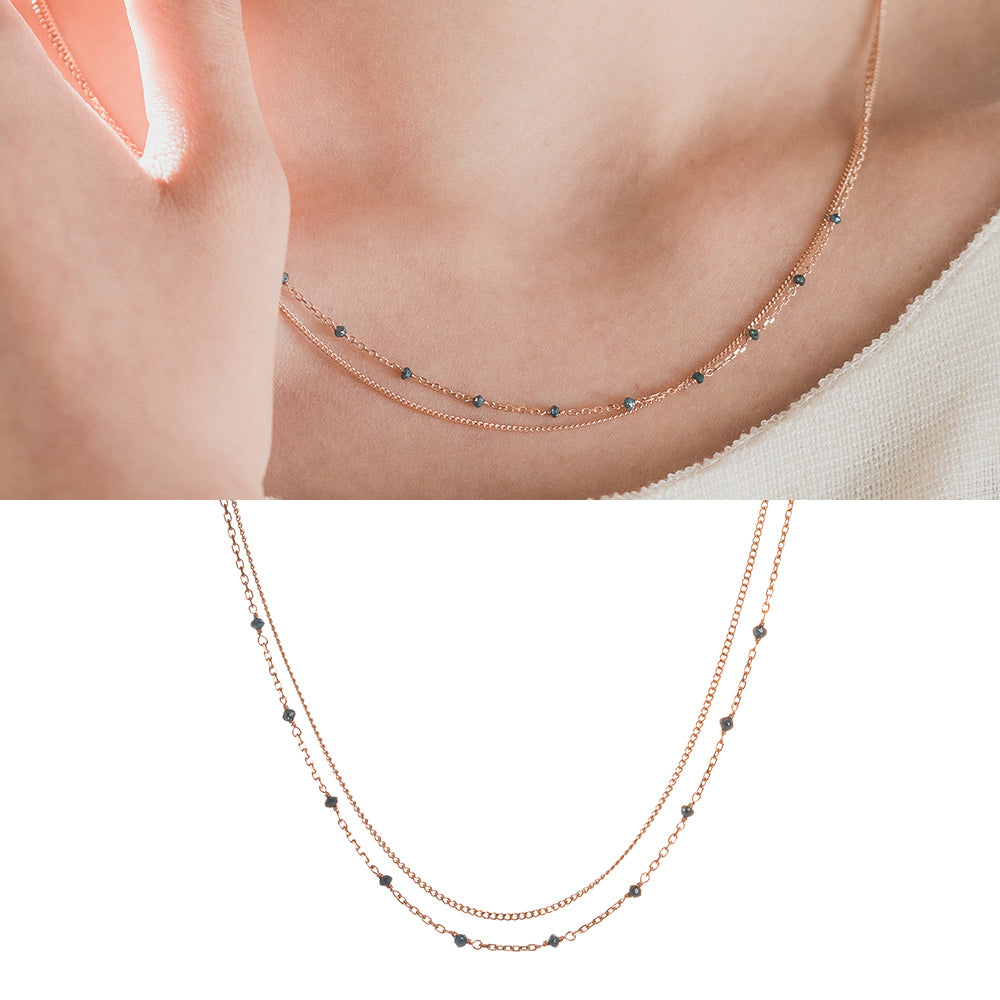 14K 18K Gold Double Layer Diamond Necklace Everyday Layered Necklace
