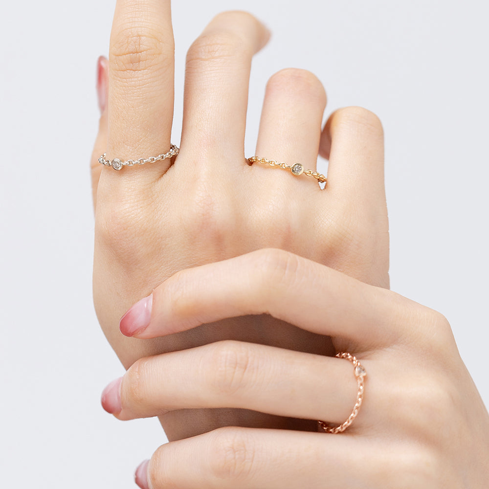 gold diamond chain ring cognac A+++ couple ring