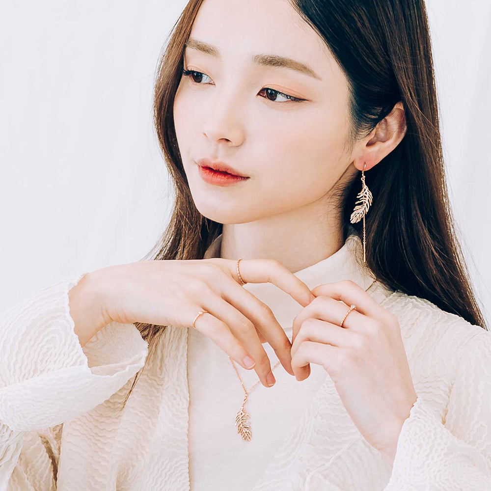 14K 18K unbalance chain leaf NECKLACE gift wedding