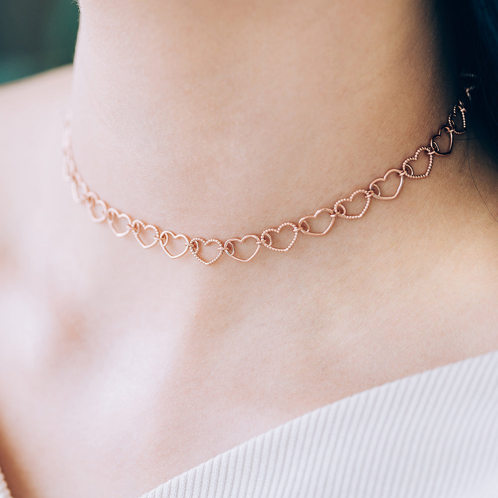 14k 18k bold heart chain GOLD necklace chocker 13~15" jewerily gift