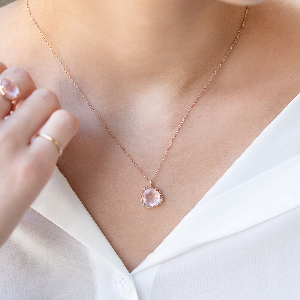 14k 18k Rose Quartz(pink an amethyst) gold NECLACE korea jewerly