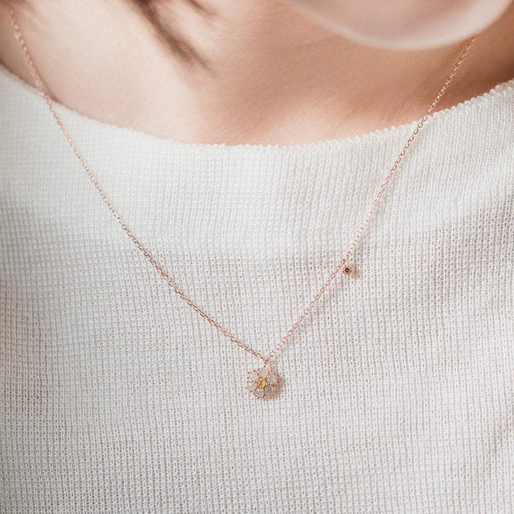 GOLD 14K 18K rough diamond A++ Necklace flower daily K jewerly