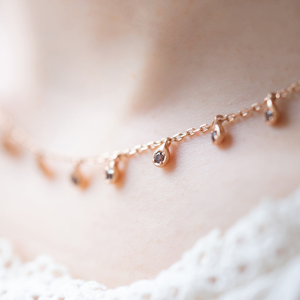 GOLD 14k 18k drop necklace brown stone anniversary girt