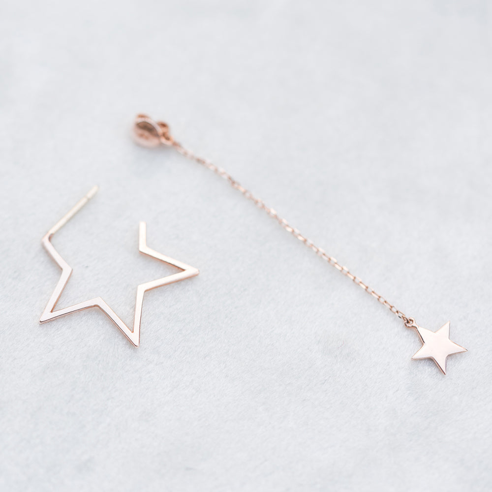 14k 18k chain drop gold earring star women 585 750 simple long earring