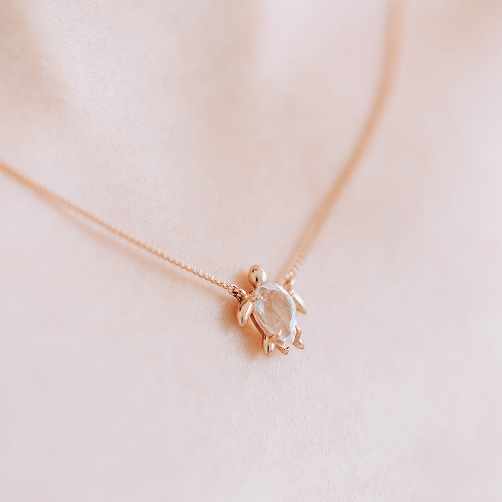 natural white topaz A+++ turtle lucky GOLD 14k 18k necklace