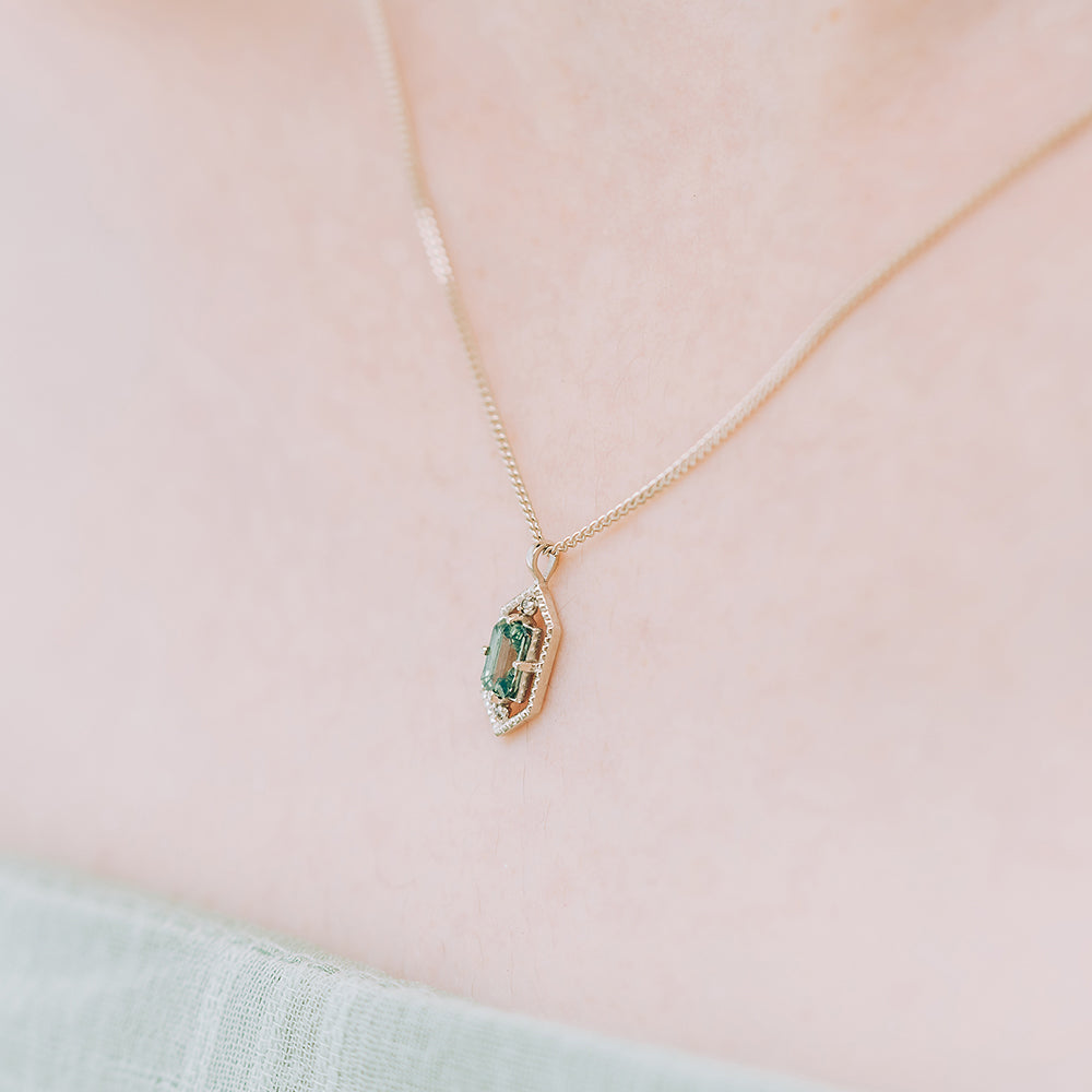 14k 18k green sapphire diamond A+++ simple wedding gift gold necklace