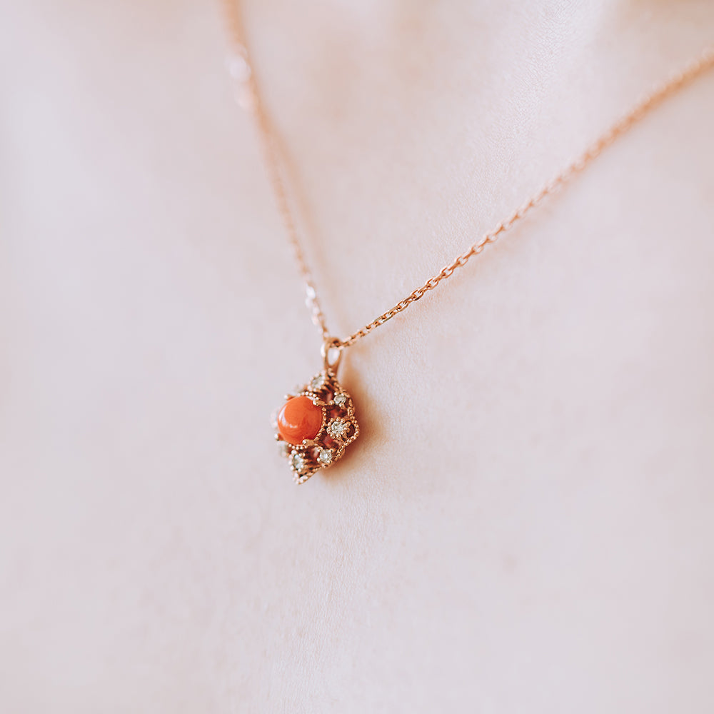 NATURAL Coral diamond A+++ necklace GOLD 14k 18k gilft jewellery handmade