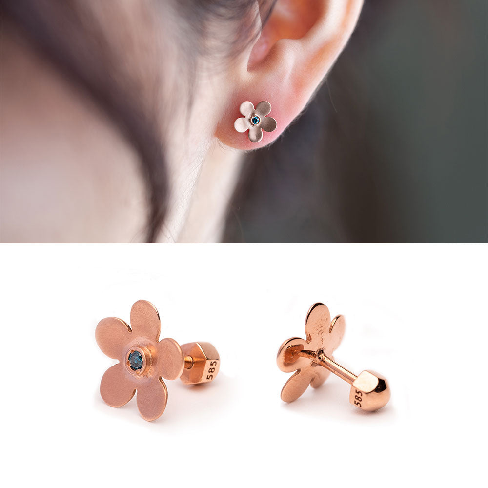 14K 18K blue diamond gold piercing errings simple custom jewerly