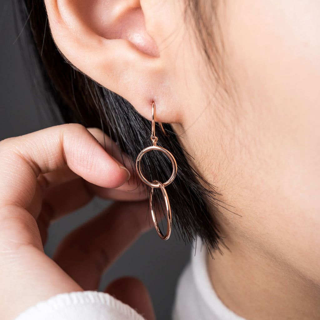 GOLD 14k 18k two ring drop earring daily hook K jewerly customizing