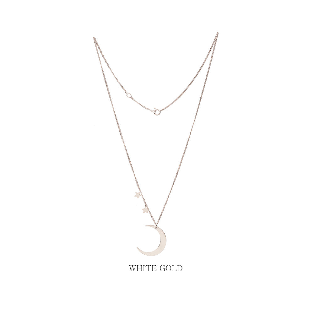 14k 18k GOLD long necklace 45cm 17.5" moon star chain daily necklace