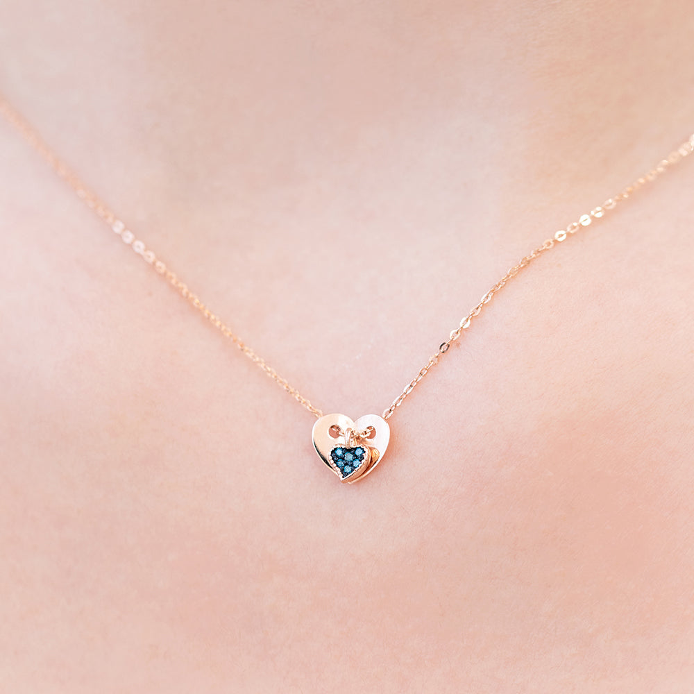 14k 18k heart pendant blue diamond A+++ necklace gilft