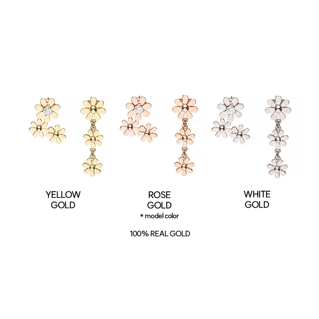 14K gold earring 18K diamond custom flower drop earring korea jewelry