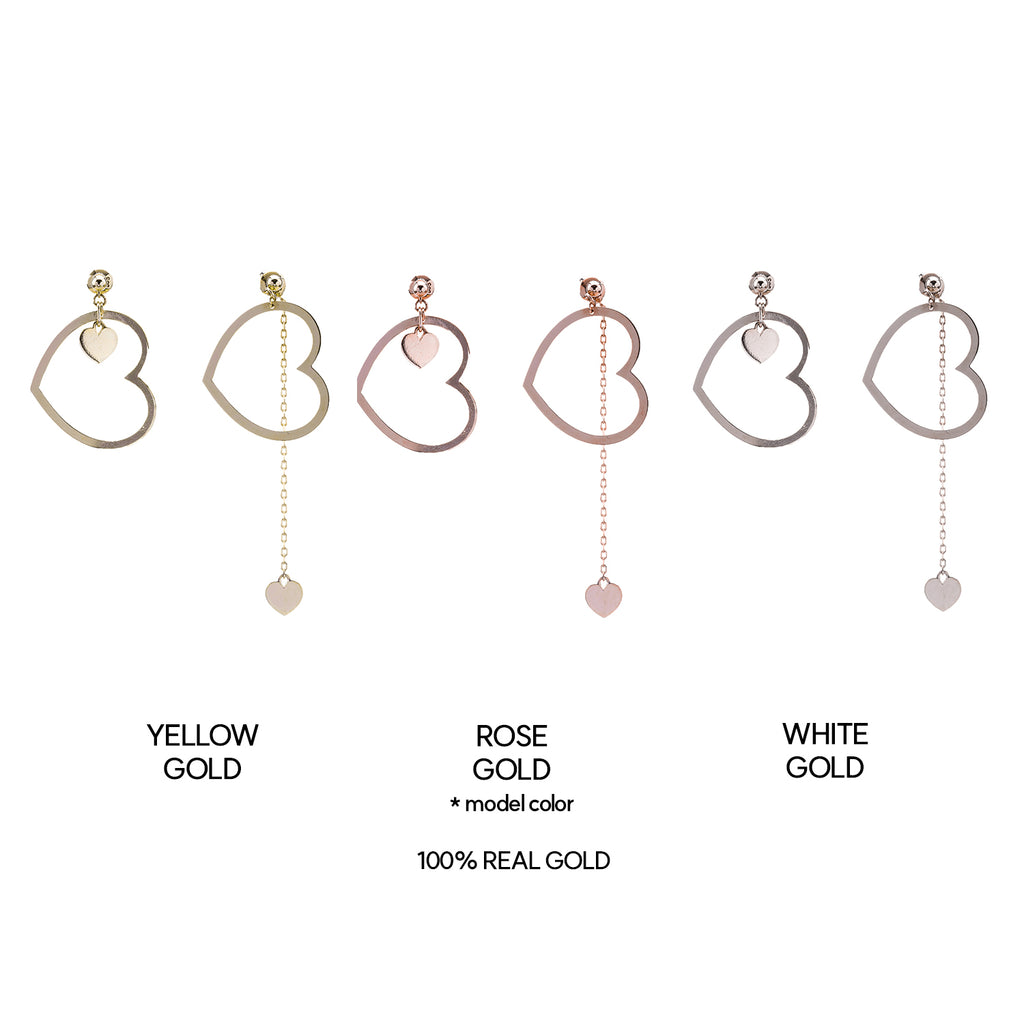 14k 18k gold big heart drop earring loveling girlfriend wife gift