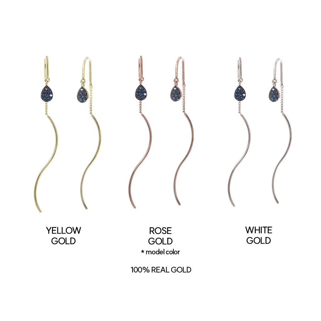 18k 14k drop earring blue diamond signity wave anniversary gift women