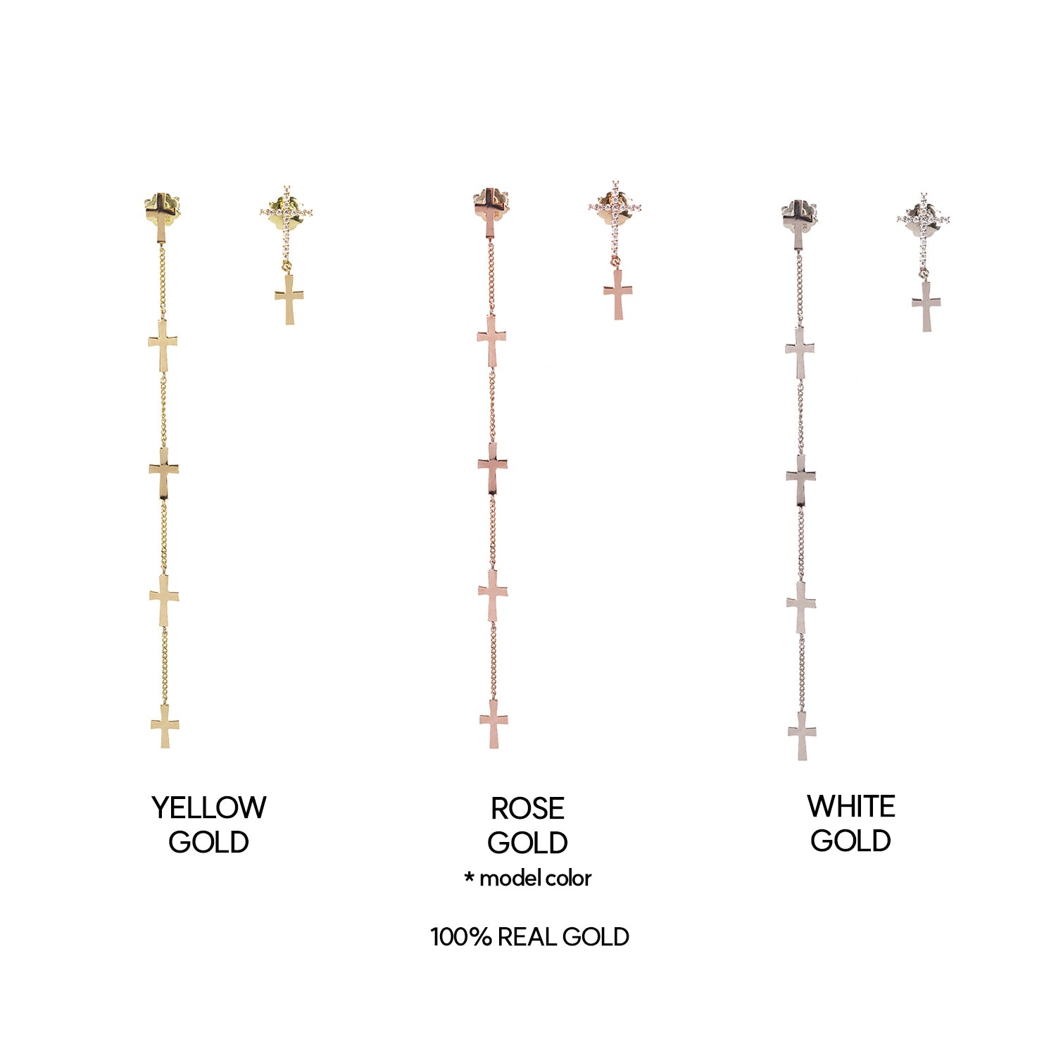 14k 18k long unbalance cross GOLD diamond earring