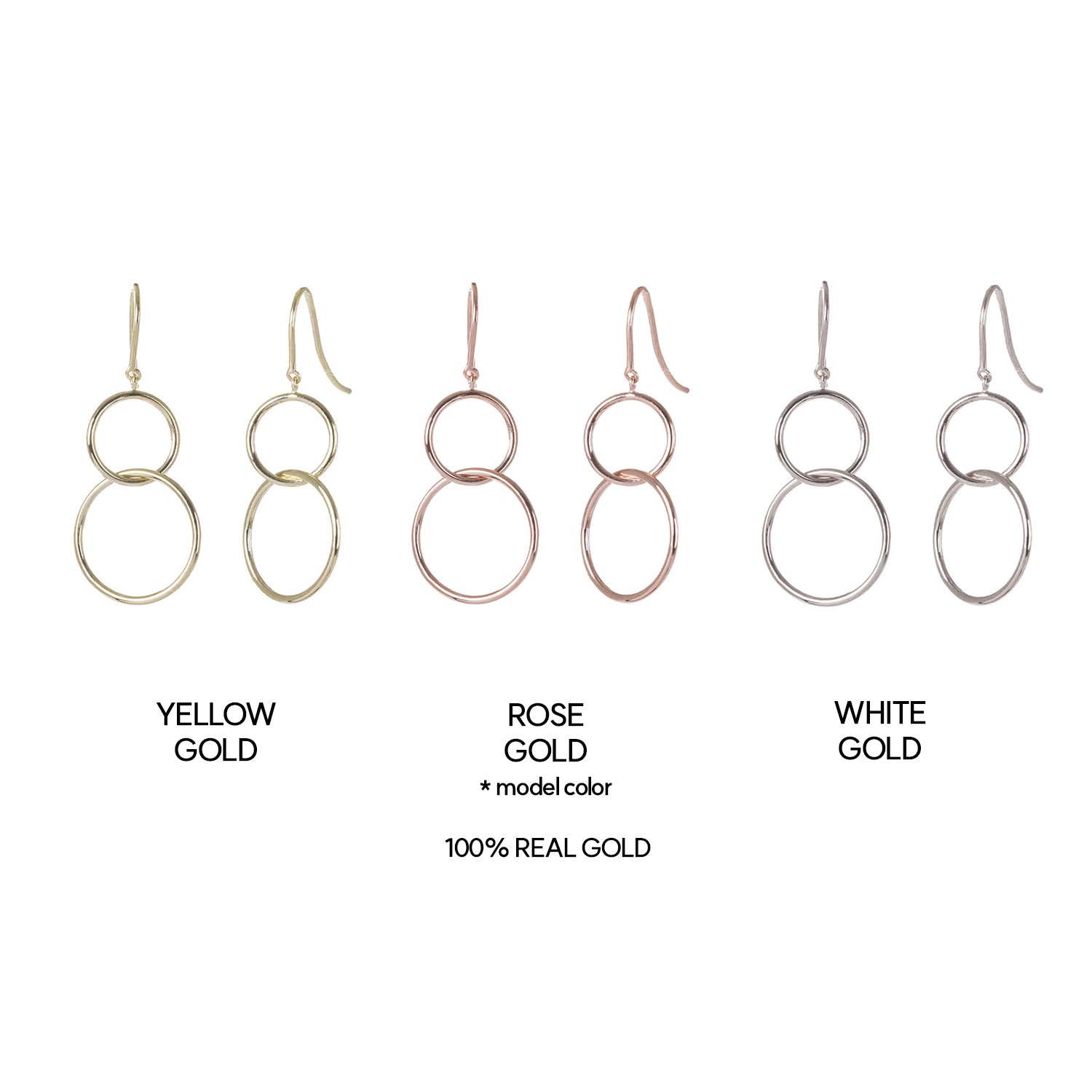 GOLD 14k 18k two ring drop earring daily hook K jewerly customizing