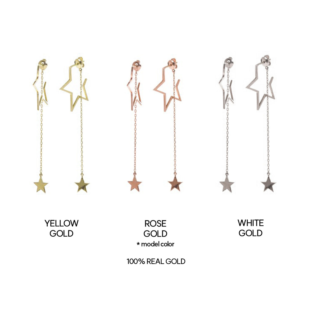 14k 18k chain drop gold earring star women 585 750 simple long earring