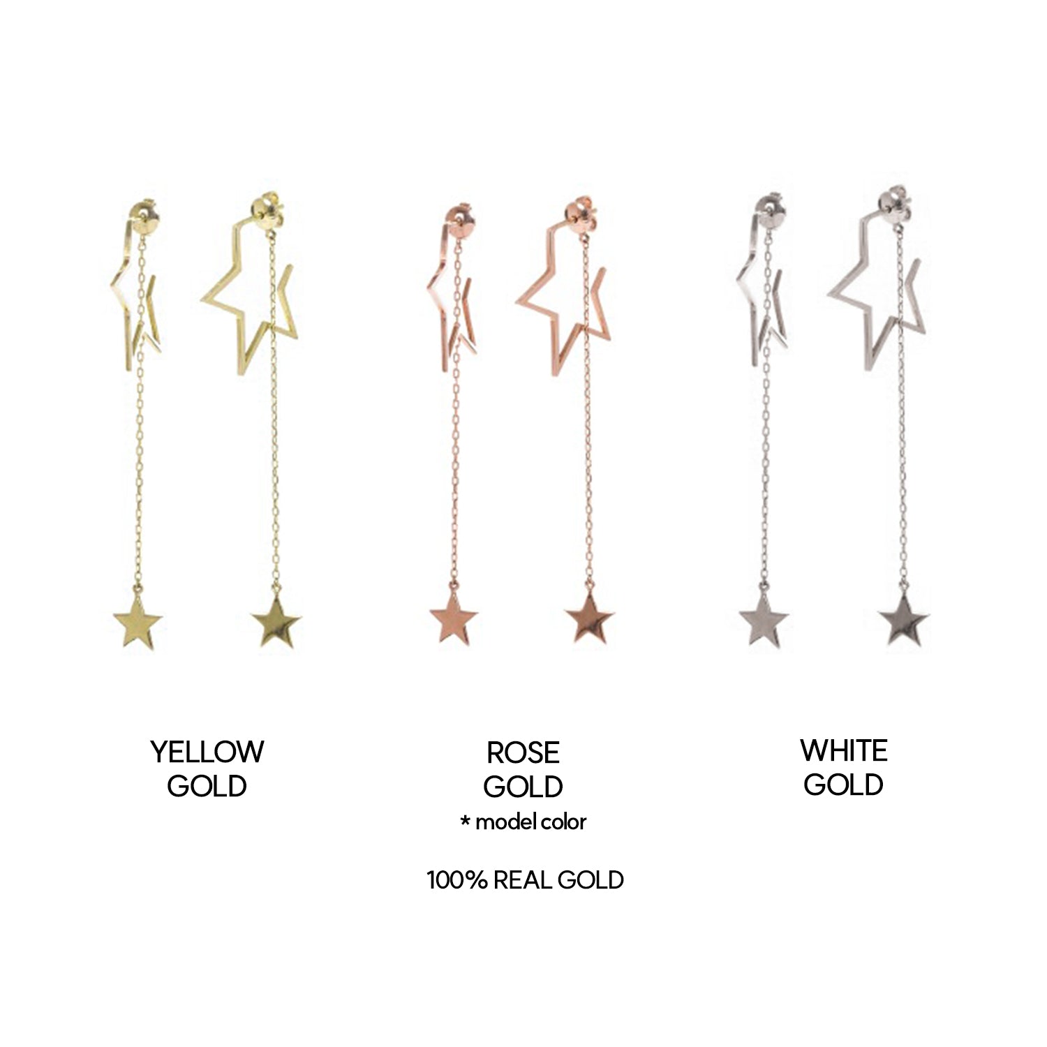 14k 18k chain drop gold earring star women 585 750 simple long earring