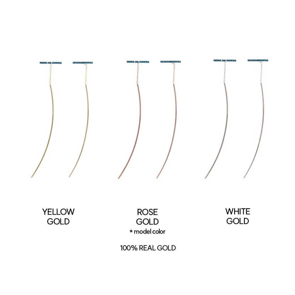 14k chain drop gold earring blue diamond long bar 18k women handmade