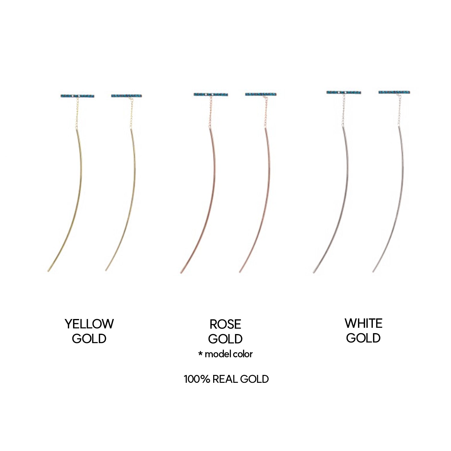 14k chain drop gold earring blue diamond long bar 18k women handmade