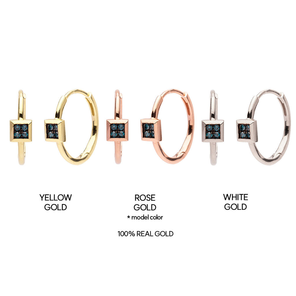 blue diamond gold earring 14k 18k simple one-touch hoop