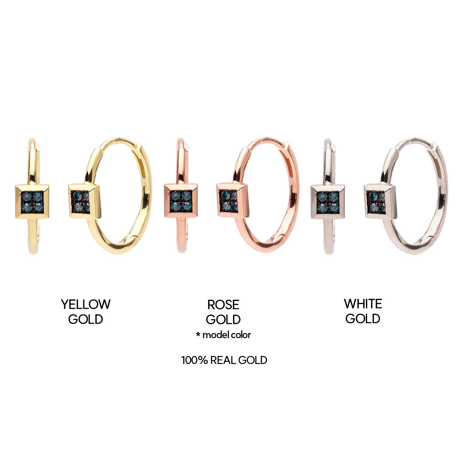 blue diamond gold earring 14k 18k simple one-touch hoop