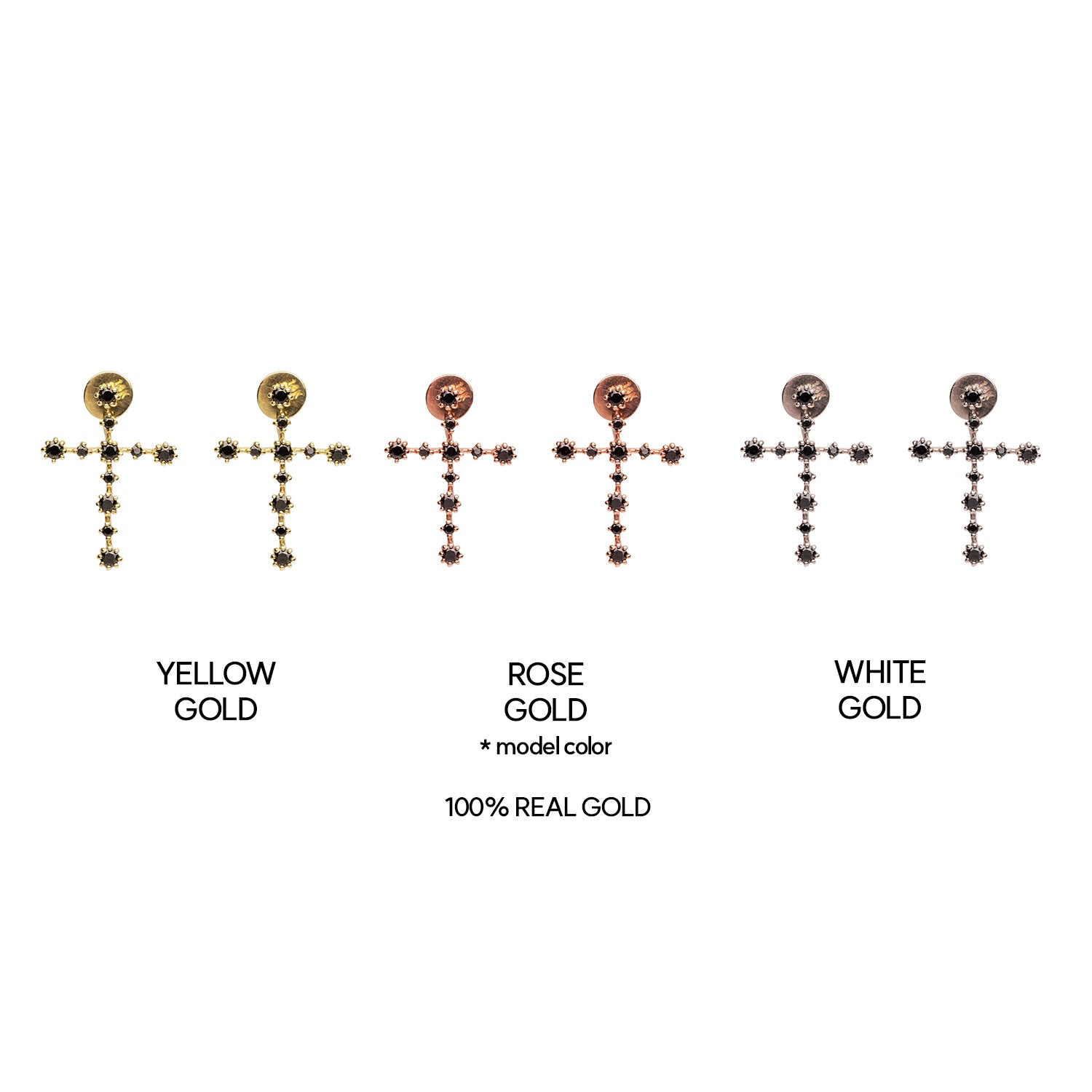 14k cross earring 18k black Q stone hoop earring