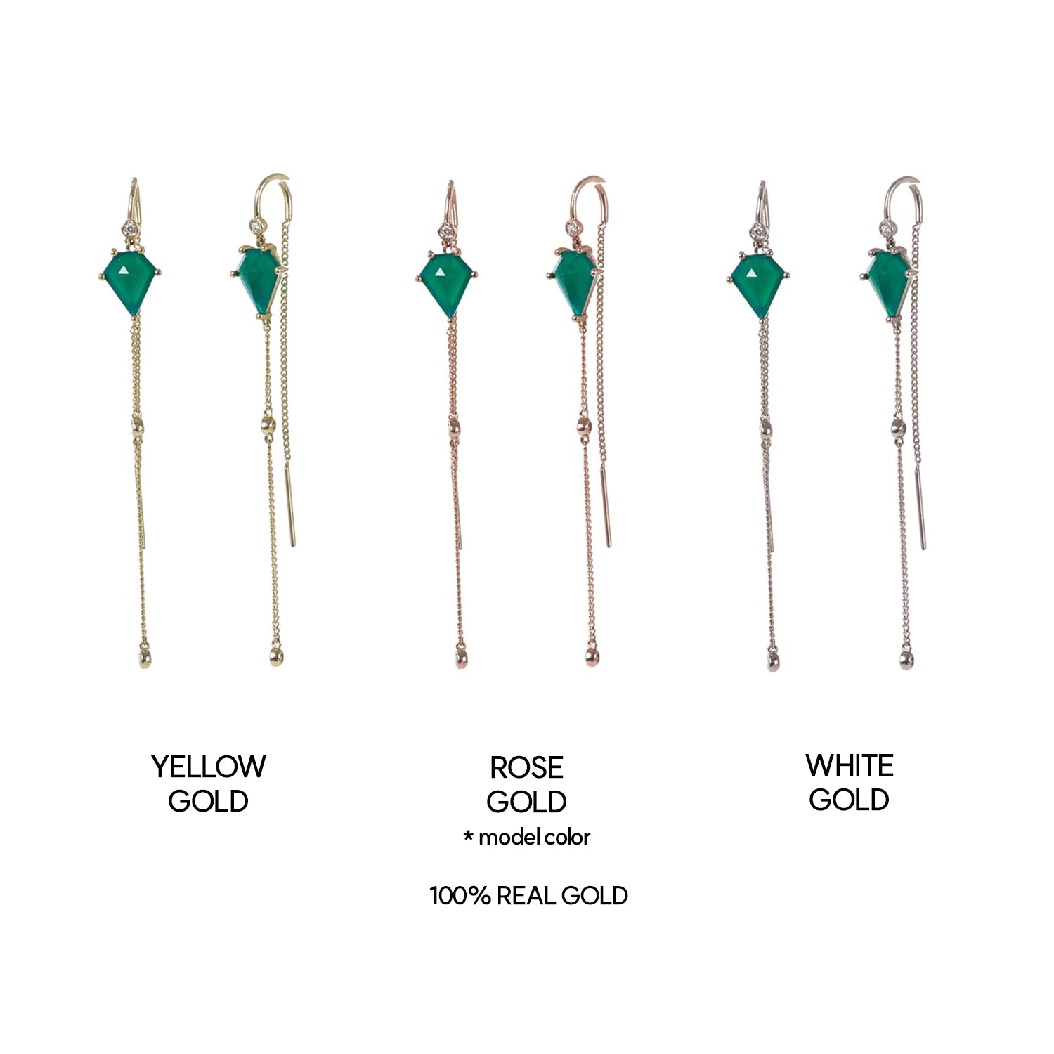 14k 18k gold chain green onix earring  K jewellery jewelry