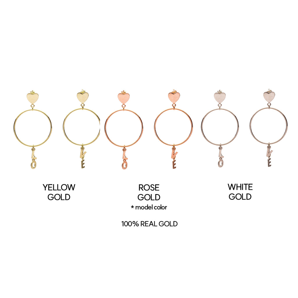 14k 18k gold hoop earring big round LOVE unique women earring custom jewerly