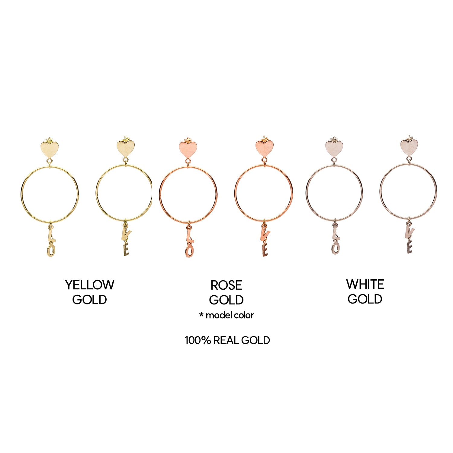 14k 18k gold hoop earring big round LOVE unique women earring custom jewerly