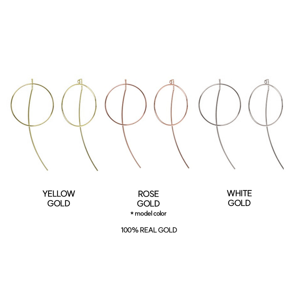 14k gold drop earrings 18k round ring earring long women 585 750 gift