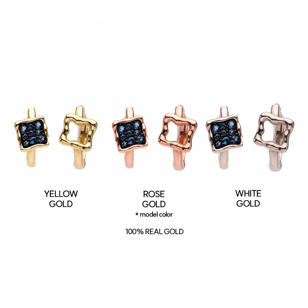 14k blue diamond A+++ gold earring 18k unbalance one-touch earring