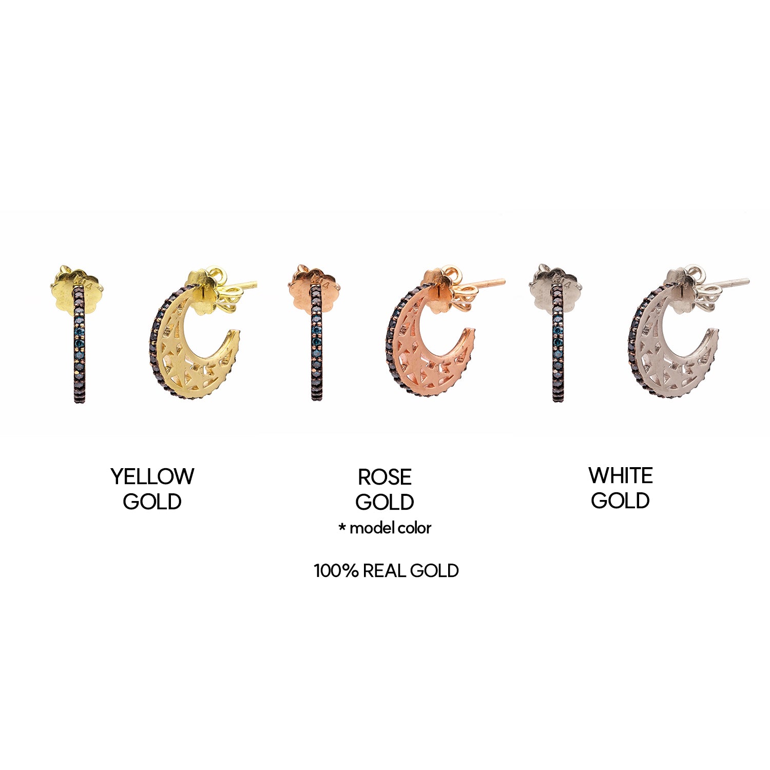 14k blue diamond A+++ 46 piece moon gold earring 18k K jewellery