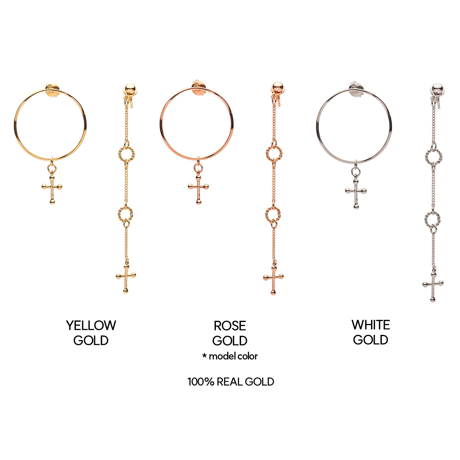 14k 18k long unbalance cross GOLD earring long chain earring K jewellery jewelry