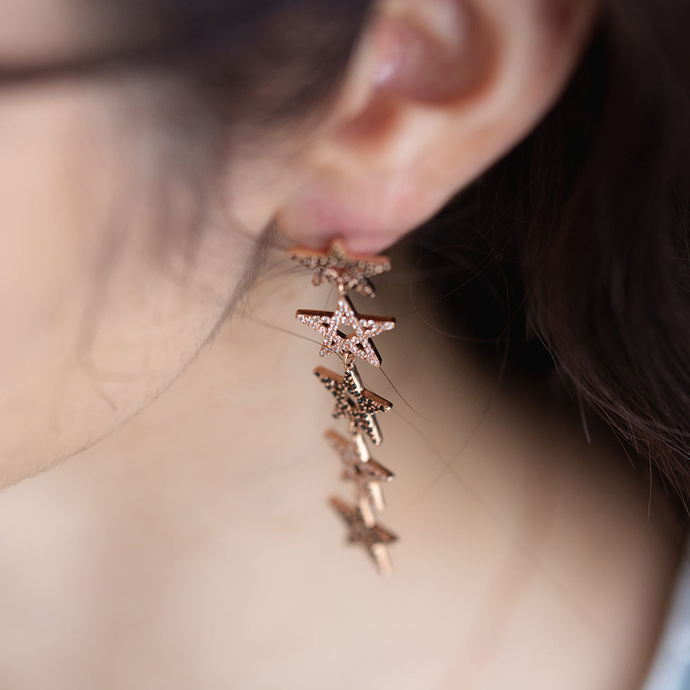 14k gold long earring 18k stars design handmade K jewellery jewelry