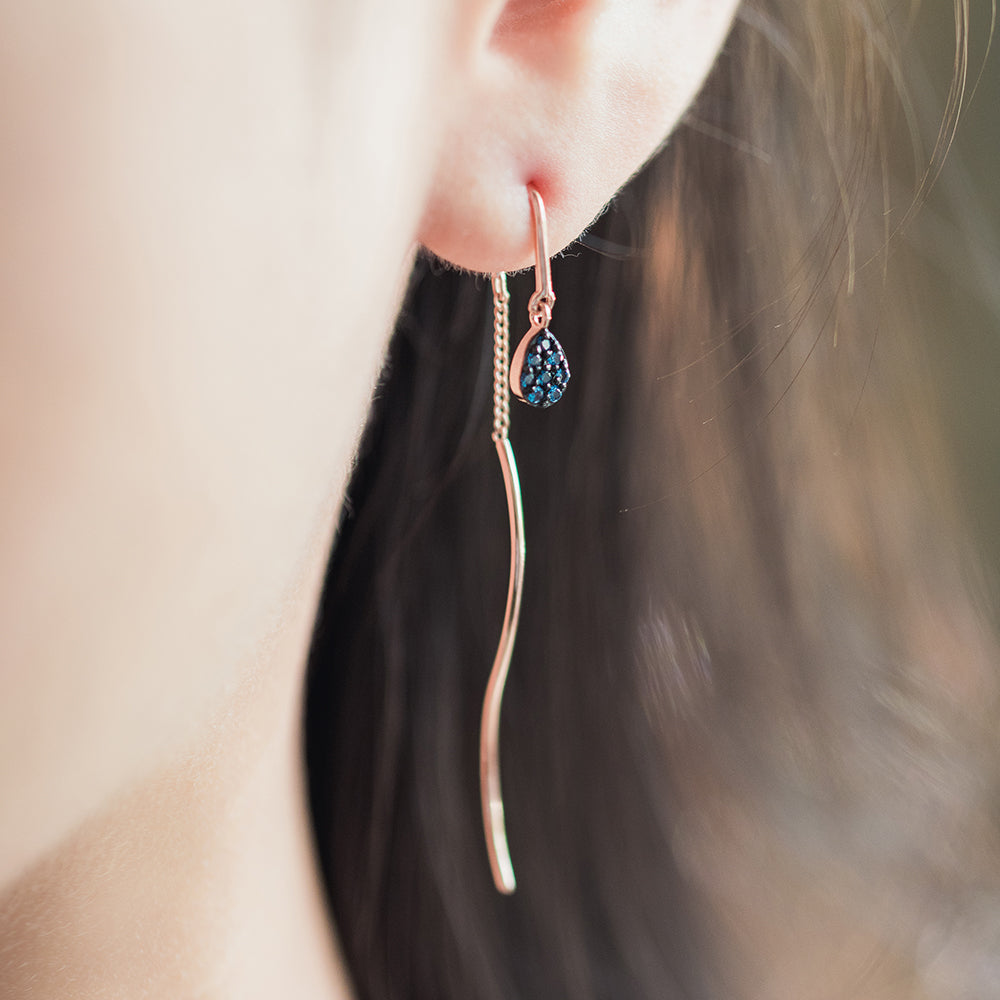 18k 14k drop earring blue diamond signity wave anniversary gift women