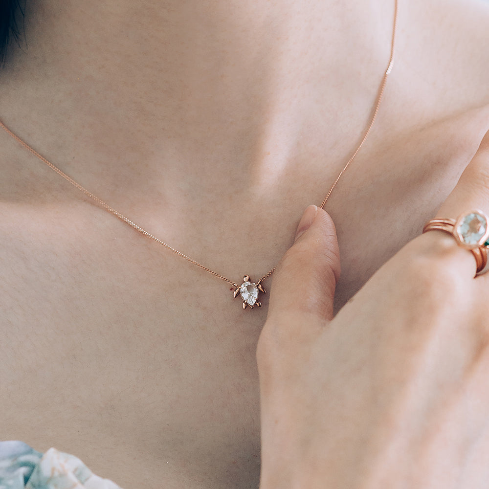 natural white topaz A+++ turtle lucky GOLD 14k 18k necklace