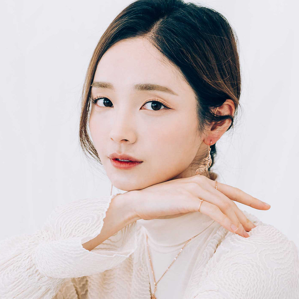 14K long chain gold earring leaf unbalance women 18K earring