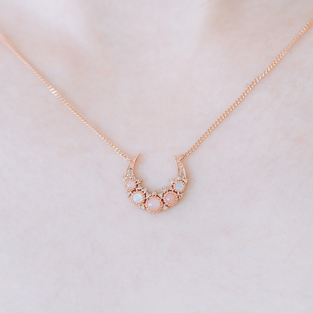 14k 18k natural pink opal cognac diamond A+++ GOLD necklace K jewerly