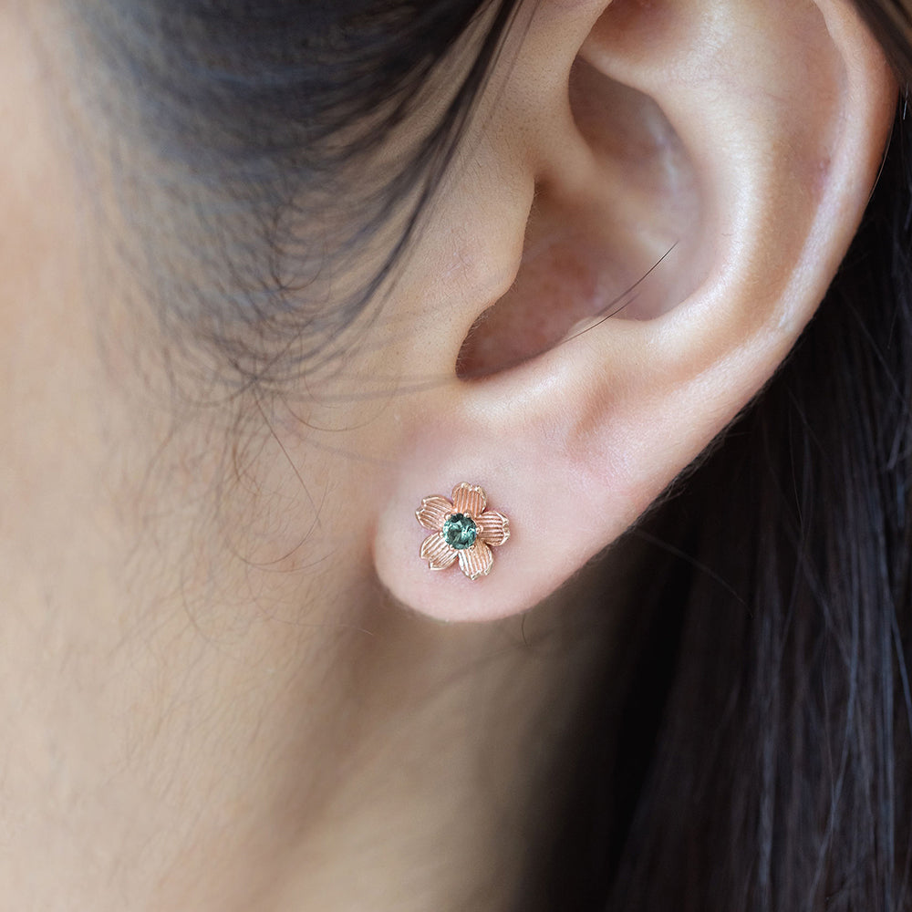 14K 18K gold piercing errings natural stone tourmaline simple jewerly