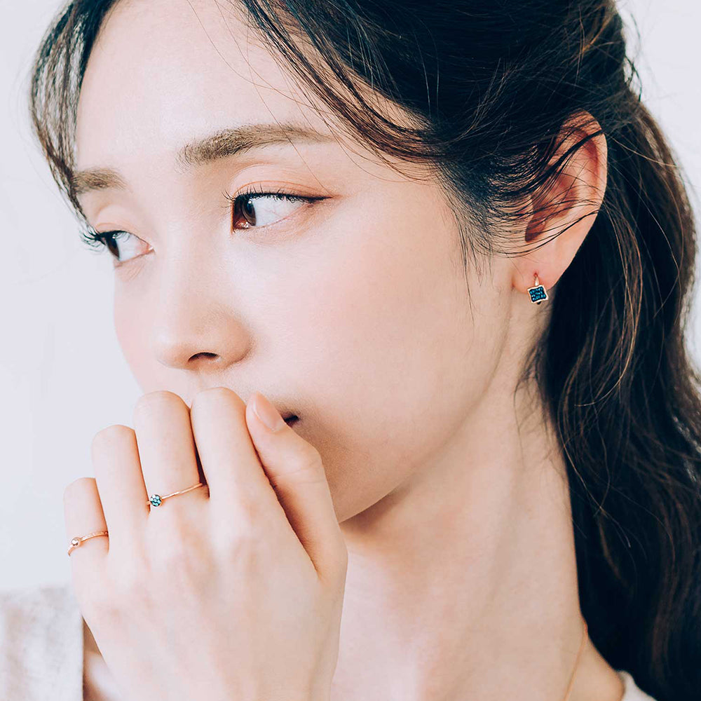 14k blue diamond A+++ gold earring 18k unbalance one-touch earring